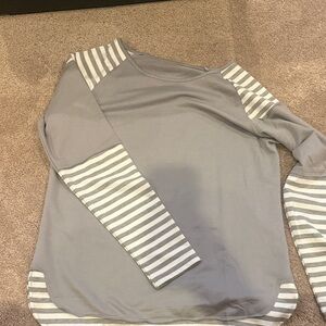 Gray and White Striped Long Sleeve Top